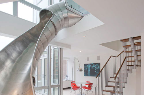 An NYC Home with a Steel Slide by Turett Collaborative Architects