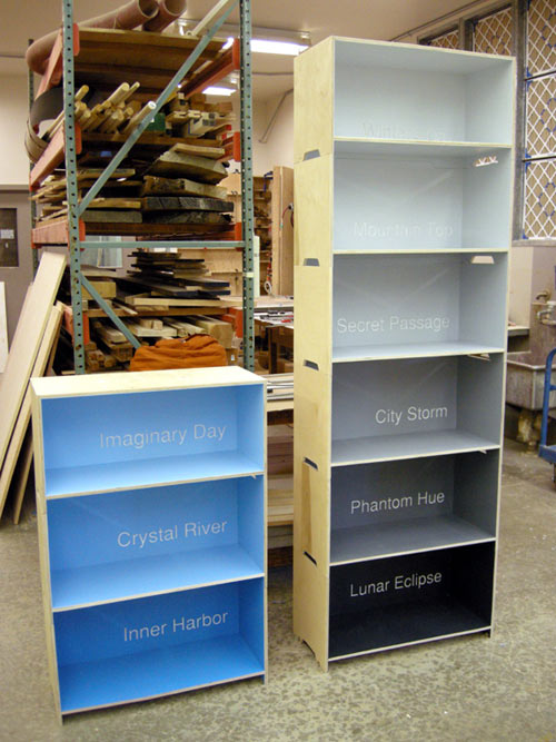 Modular Paint Chip Bookshelf Design Milk