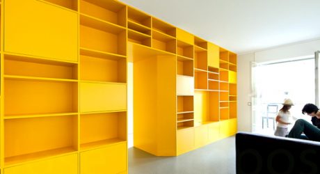 Portuguese Apartment with Yellow Storage Wall
