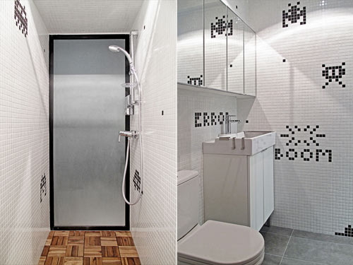 Hong Kong Apartment with Space Invaders Bathroom by OneByNine