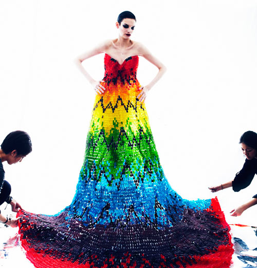 Alexander McQueen Rainbow Dress Recreated Using 50,000 Gummi Bears Looks Good Enough to Eat