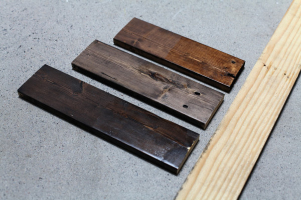 Stained reclaimed wood samples for an upcoming project