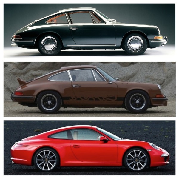 From the top: Original 1963 911. 1973 911 Carrera RS.  2013 911