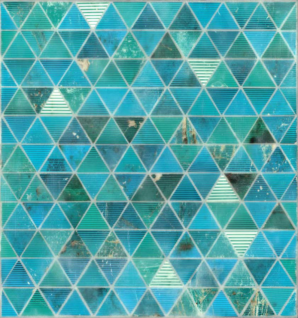 Green Triangles | 2012 | Discarded Newport cigarette packaging, encaustic on linen