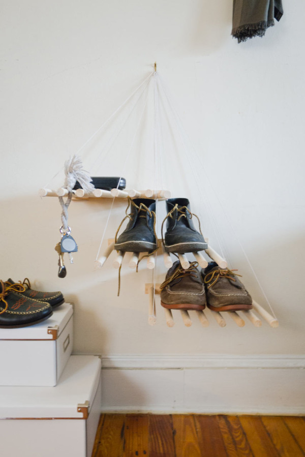 DIY Stacked Dowel Shelving