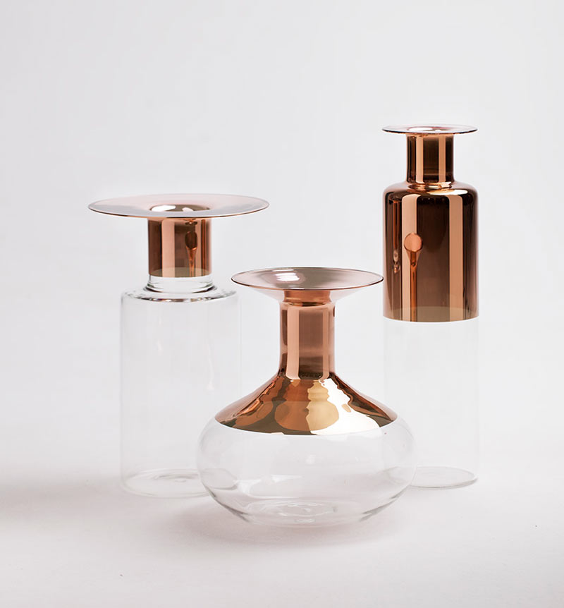 Tapio: Glass Vases with Copper Accents