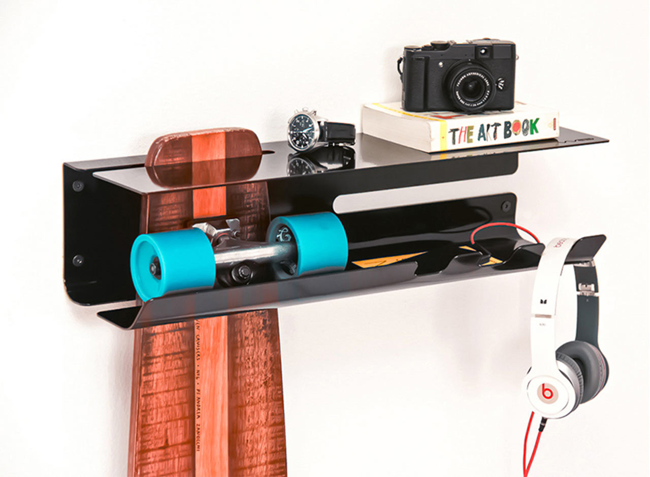 A Wall-Mounted Rack to Proudly Display Your Skateboard