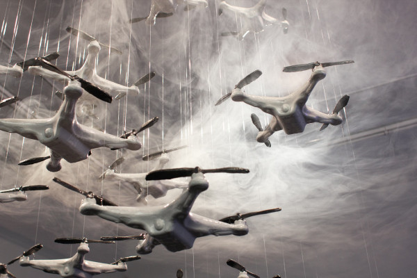 Ceramic drone swarm (detail) 2014-2015, with Vape sculpture, 2015