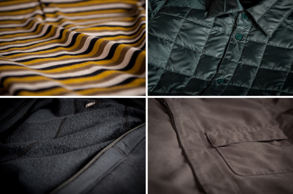Clockwise from top left: organic cotton, down, recycled poly outerwear, merino wool