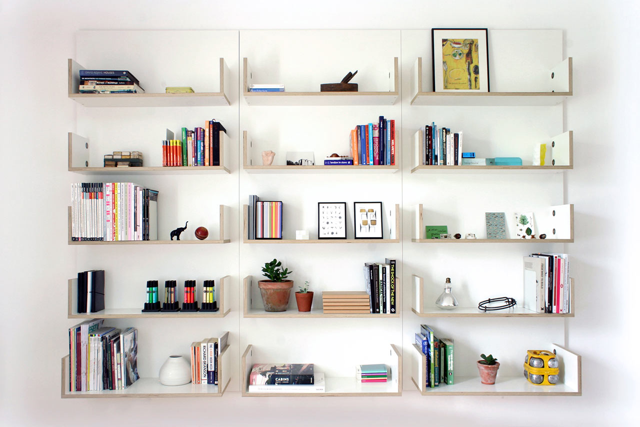 White modular store shelving