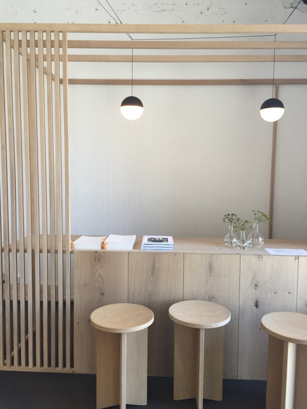 Front desk made out of Dinesen wood.