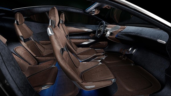 The interior uses non-automotive standard materials to create a "soft, cocooning ambience", including velvet-like Nubuck leather .