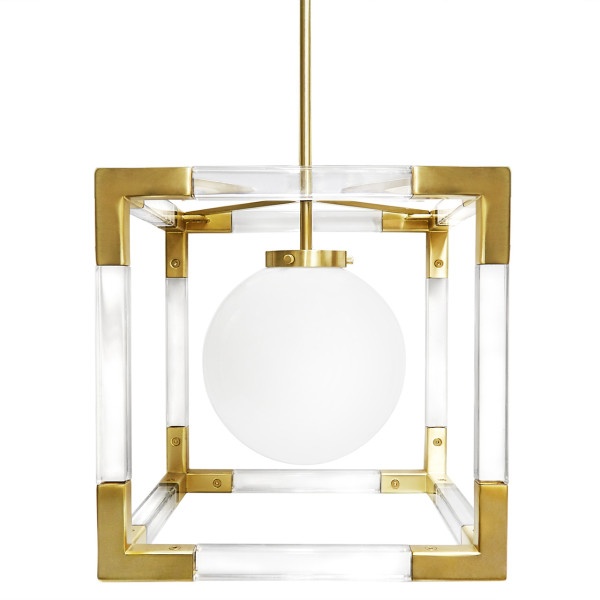 Jacques Pendant in Clear Lucite and Brushed Brass
