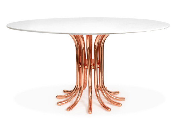 Ultra Dining Table in Rose Gold and Carrara Marble