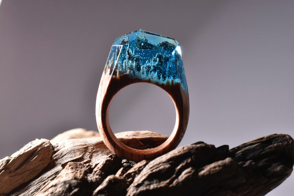 Resin Wood Ring Secret World Inside The Ring Wooden Rings for Women