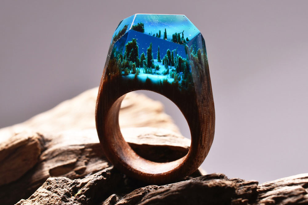 Wooden Rings with Miniature Worlds - Design Milk