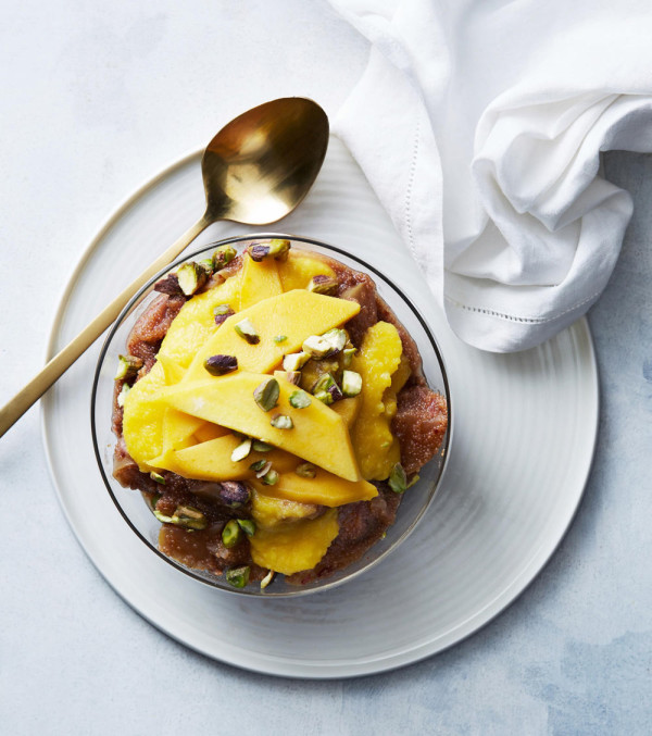 Overnight Amaranth Porridge with Mango Puree and Pistachios from Danny's new cookbook, Naturally Danny Seo