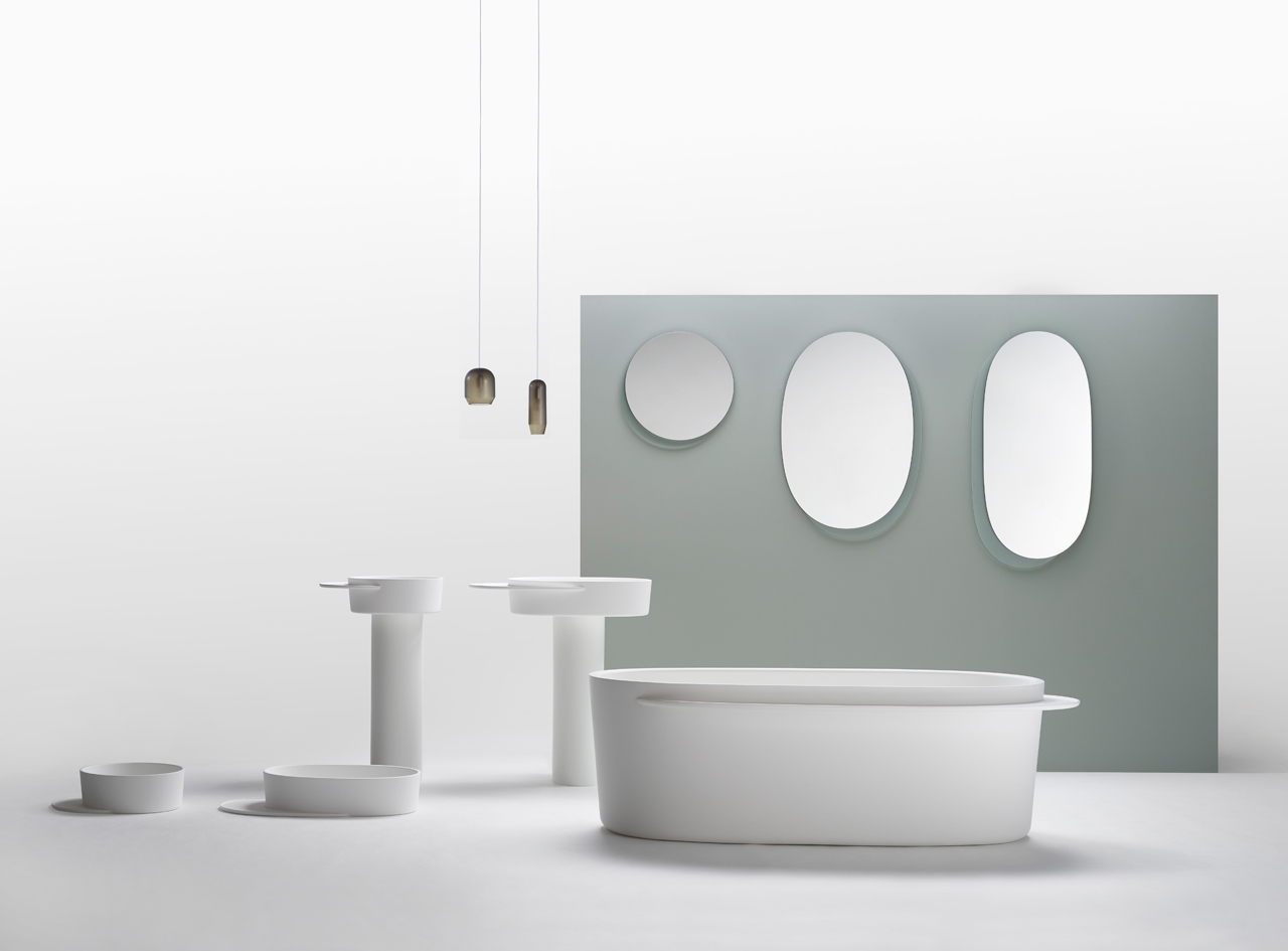 Plateau: A Bathroom Collection with Built-in Side Trays for Storage