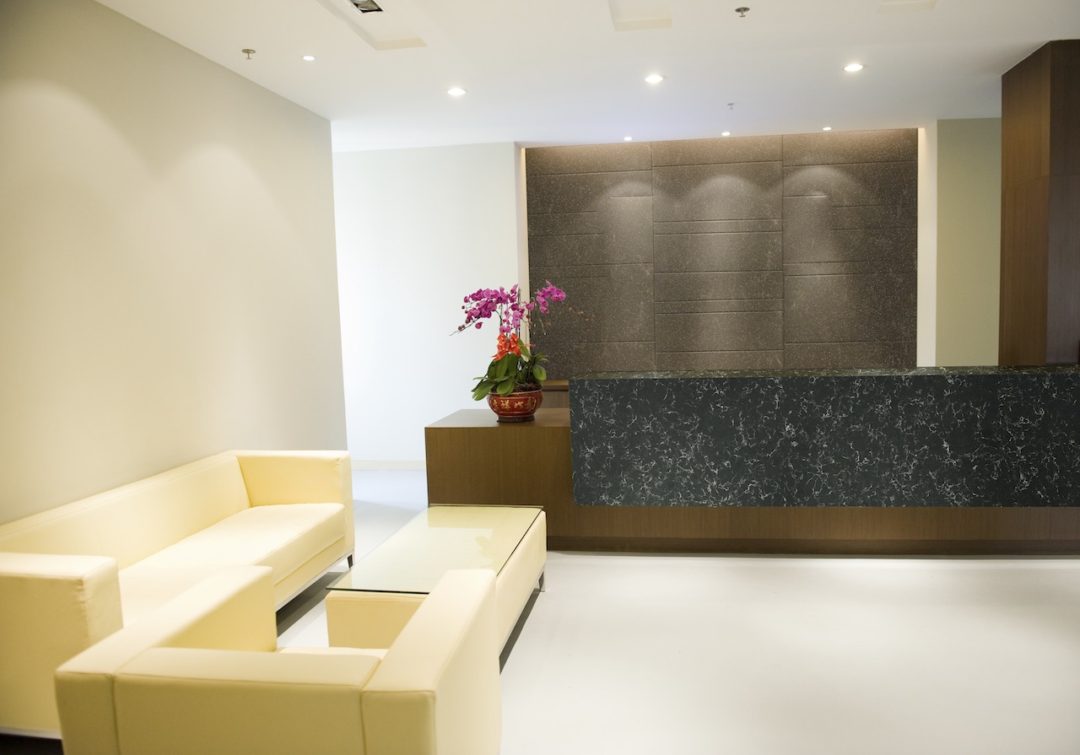 A reception area in an office block.