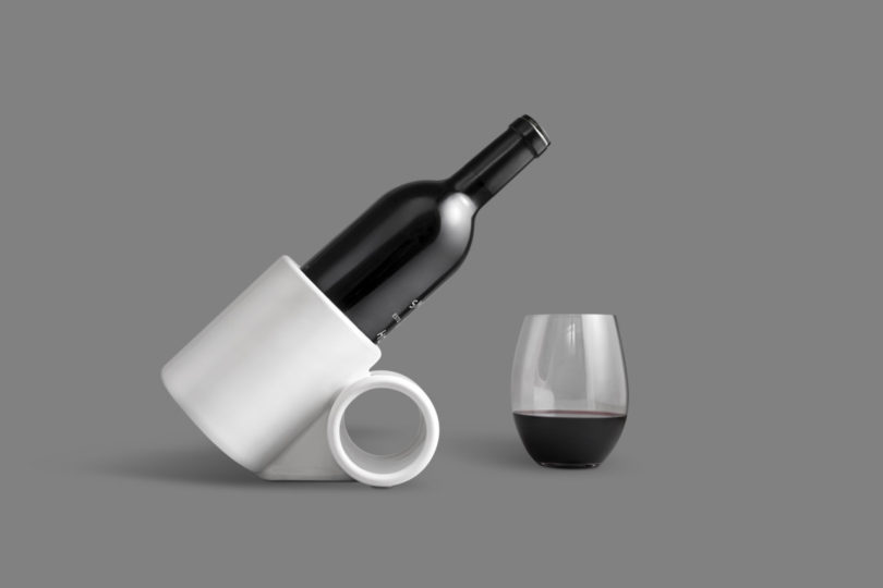 Embrace your inner sommelier: this 3D printed Porcelain wine tilt holds the bottle at a 45° angle for maximum aeration.