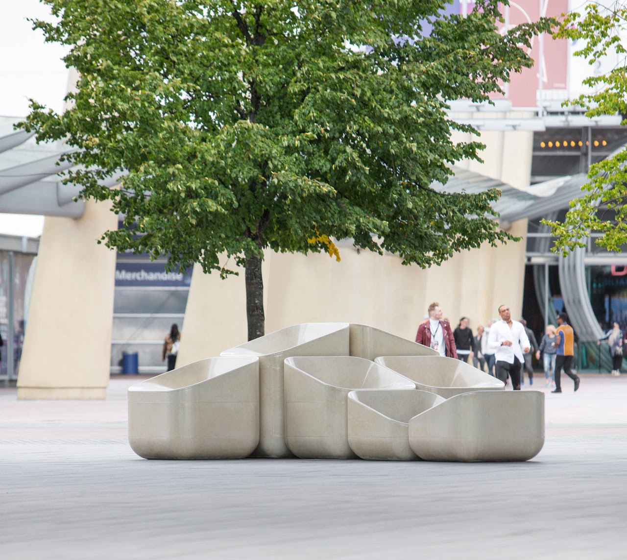 White Concrete Armchairs Designed by Raw Edges for Nesting