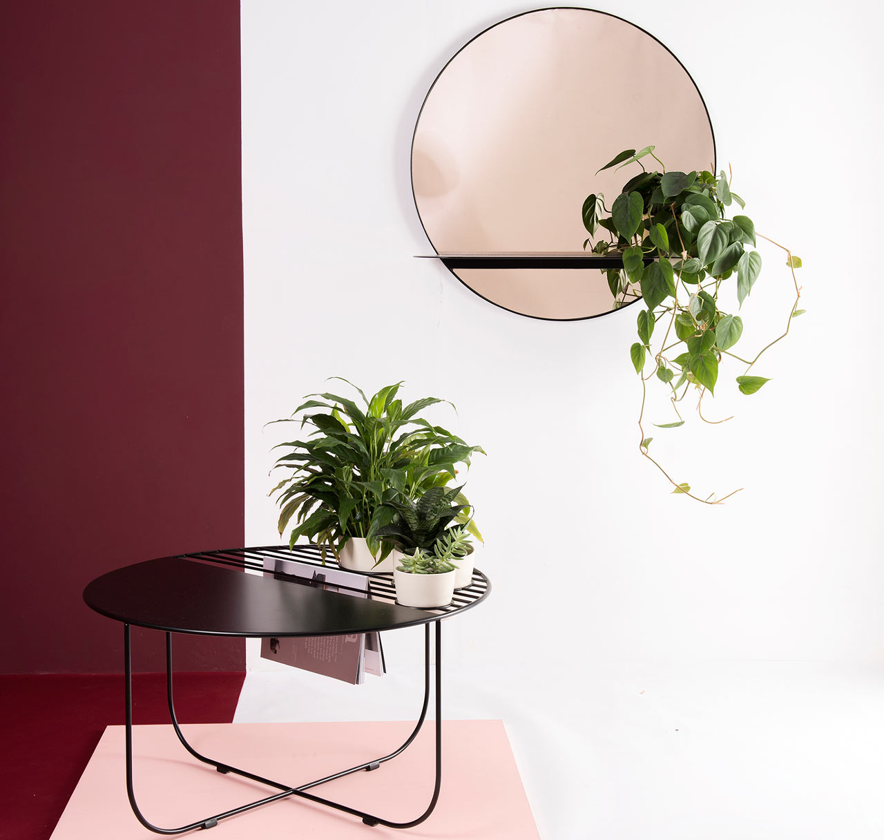 A Plant-Adorned Mirror and Table by Bujnie