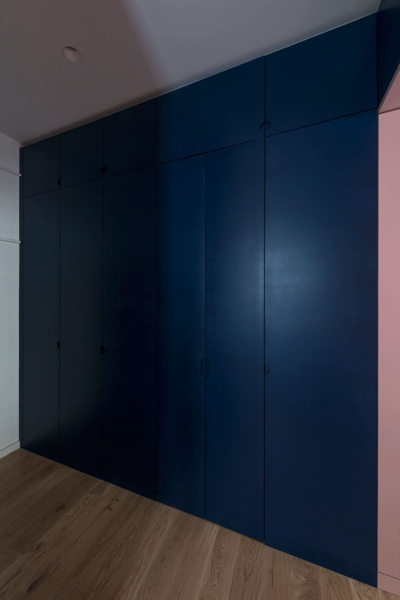 closed wall of cabinets in navy