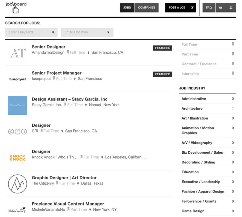 New Design Milk Job Board Listings from fuseproject, JGMA, Michele Varian + The Citizenry