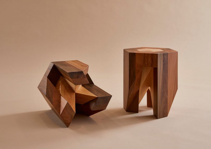 The Japanese Puzzle-Inspired Solid Wood Yose-gi Stool by TAMEN