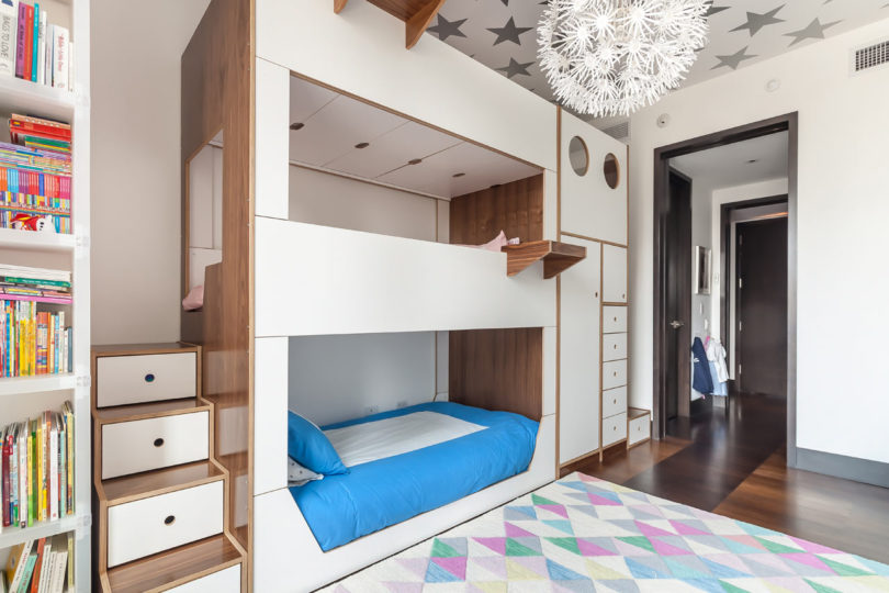 trio bunk beds with storage