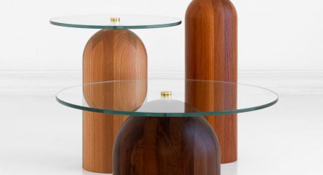 The Toco Table Combines Wooden Bases with Glass Tops