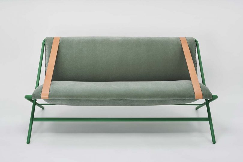 A Modern, Folding Sofa Made from Two Belts, a Frame, and a Cushion