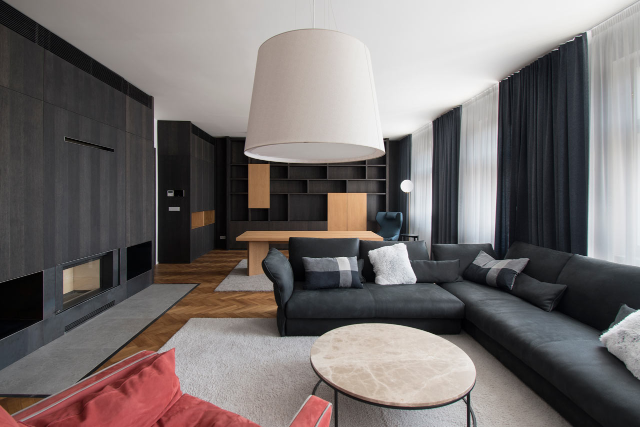 A Modern Flat in Prague Full of Natural and Black Stained Woods