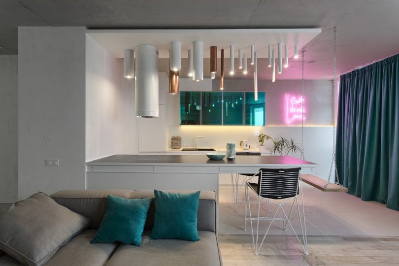 A Kiev Apartment That Goes from Minimal to Neon Lights