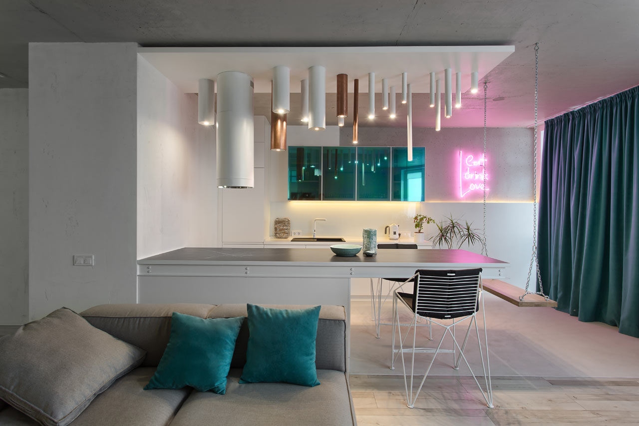 A Kyiv Apartment That Goes from Minimal to Neon Lights