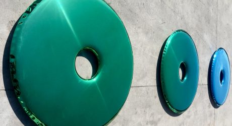 Blue/Green Gradient Mirrors Made From Inflated Metal by Oskar Zieta