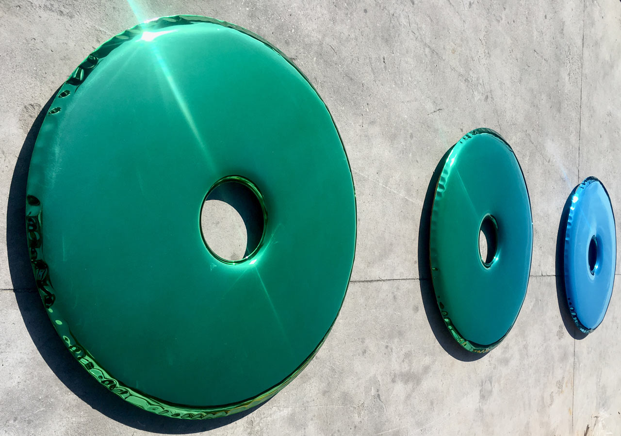 Blue/Green Gradient Mirrors Made From Inflated Metal by Oskar Zieta