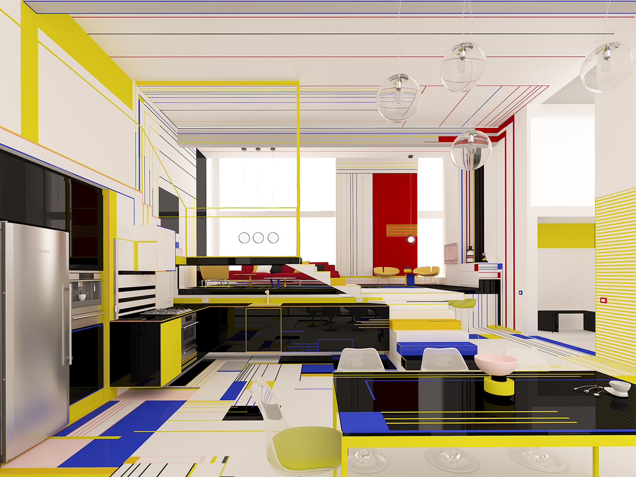 Brani & Desi Design a Piet Mondrian Inspired Interior