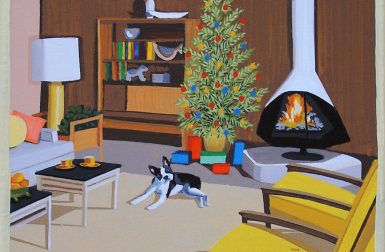 Mid-Century Dog Christmas Paintings by Linda Tillman