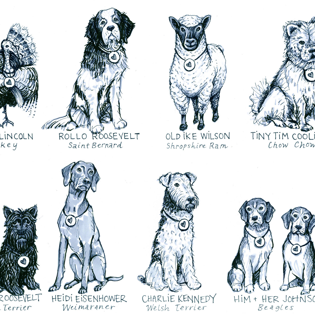 ‘Presidential Pets’ Illustrated Art Print by Lauren Friedman