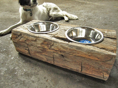 Reclaimed Barn Wood Floating Raised Dog Feeder -  Canada