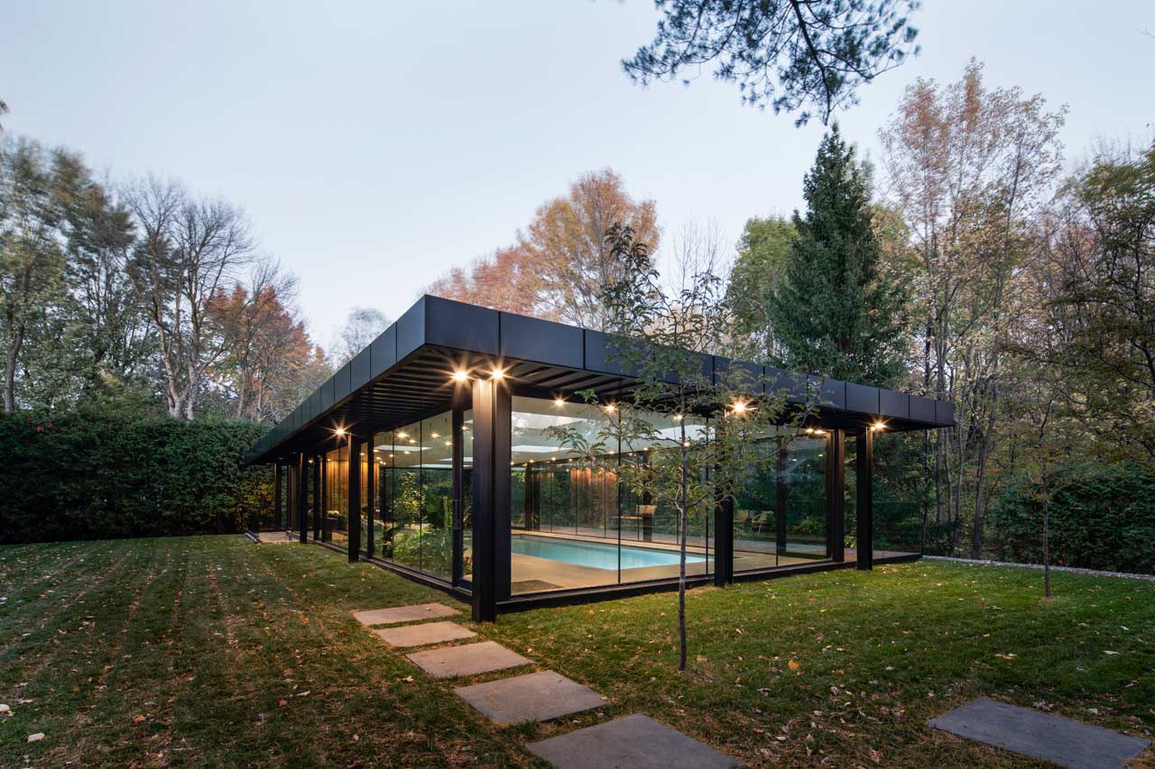 A Glass House Inspired Pavilion For An Indoor Swimming Pool Architecture Design Competitions Aggregator