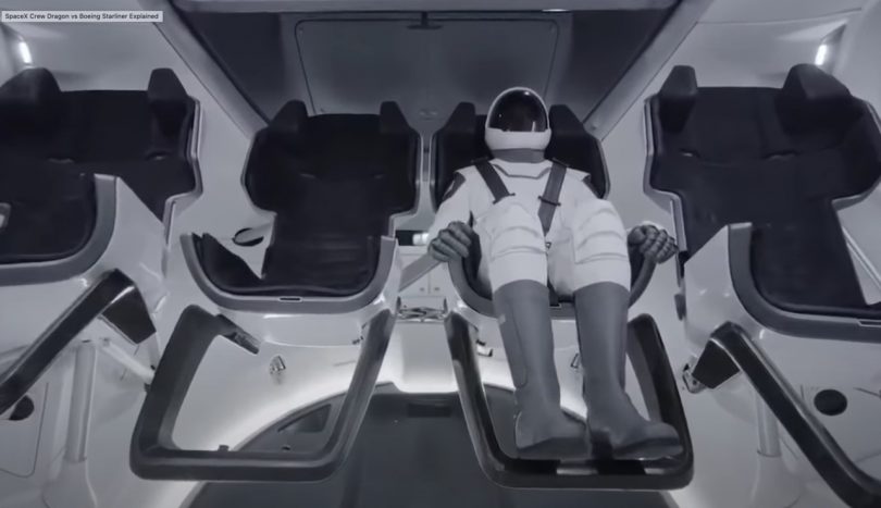 Person in SpaceX Spacesuit in vehicle made for space.