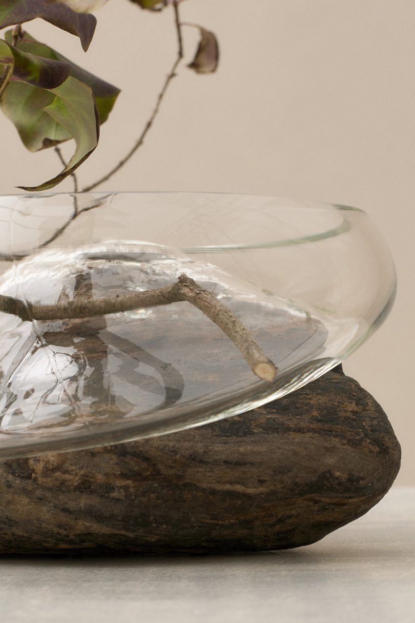 closeup glass vessel and rock