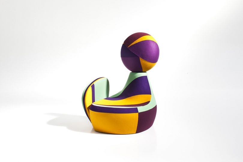 front of colorful chair
