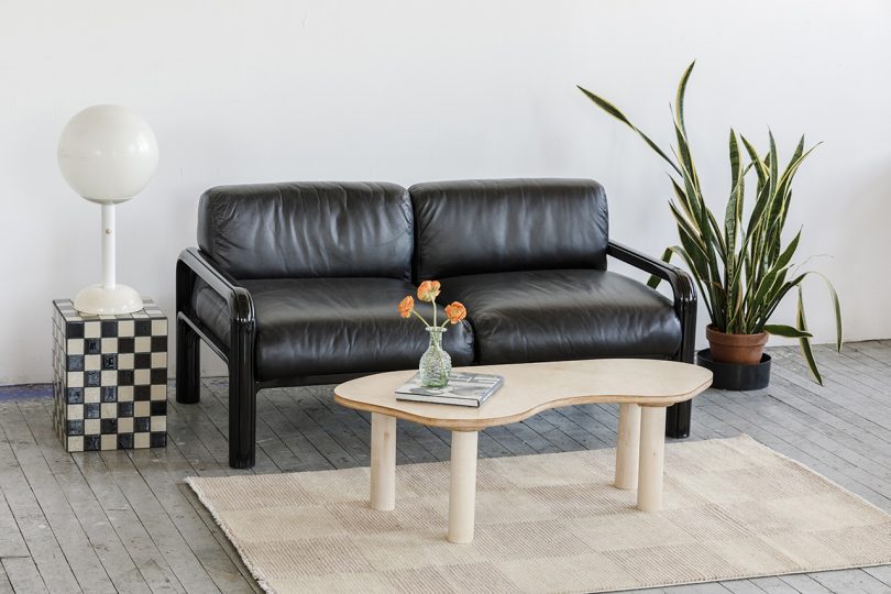 two seat sofa and coffee table