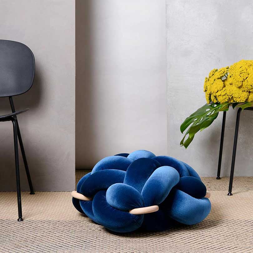 blue velvet knot floor cushion