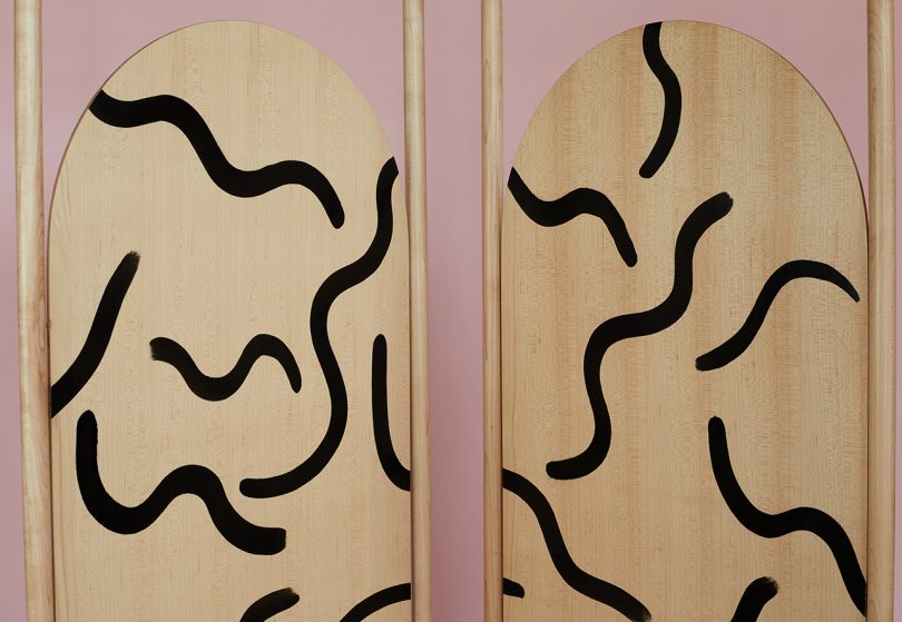 closeup patterned wood folding screen