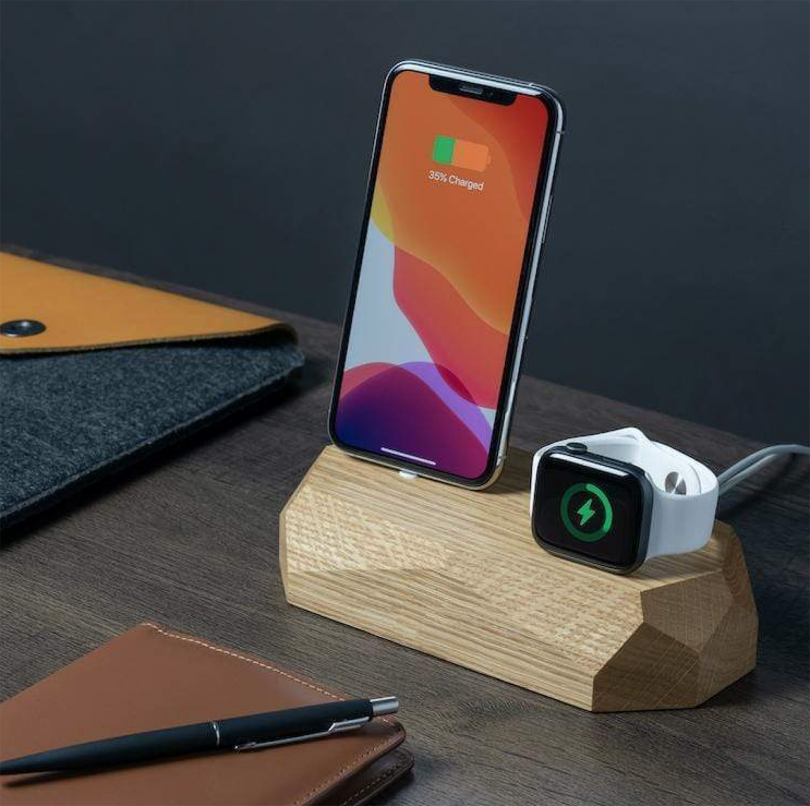 phone and watch charging on dock