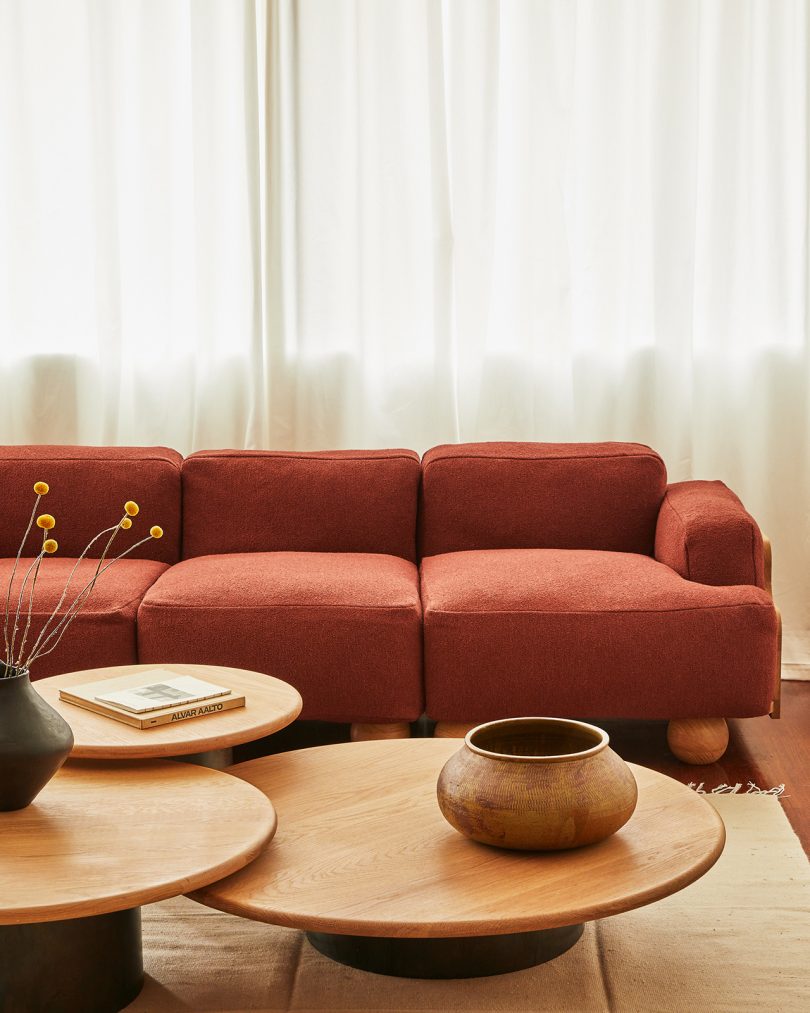 living space with sofa and coffee tables